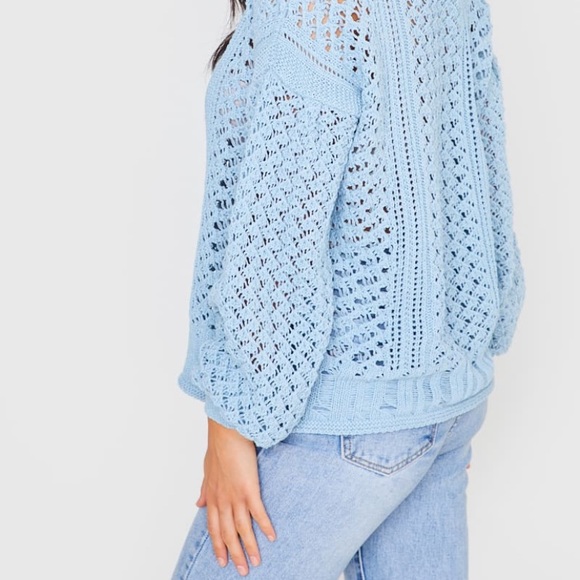 Blue Crochet Knit Sweater - Picture 4 of 5